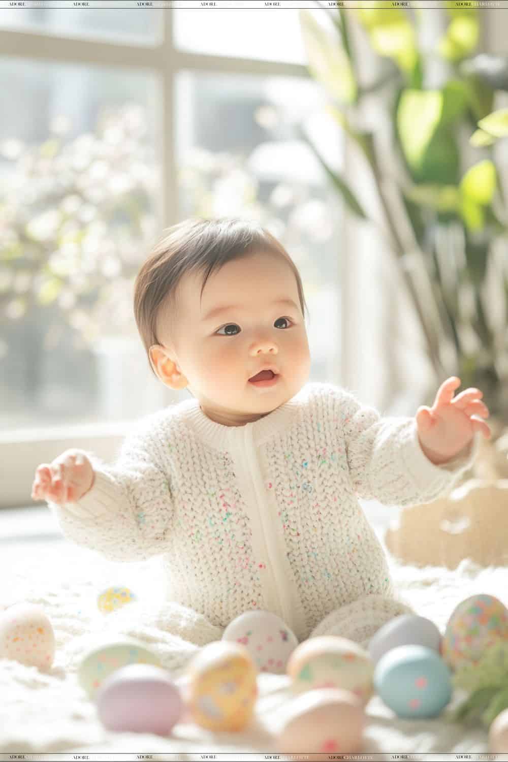 Baby posing for a easter photoshoot