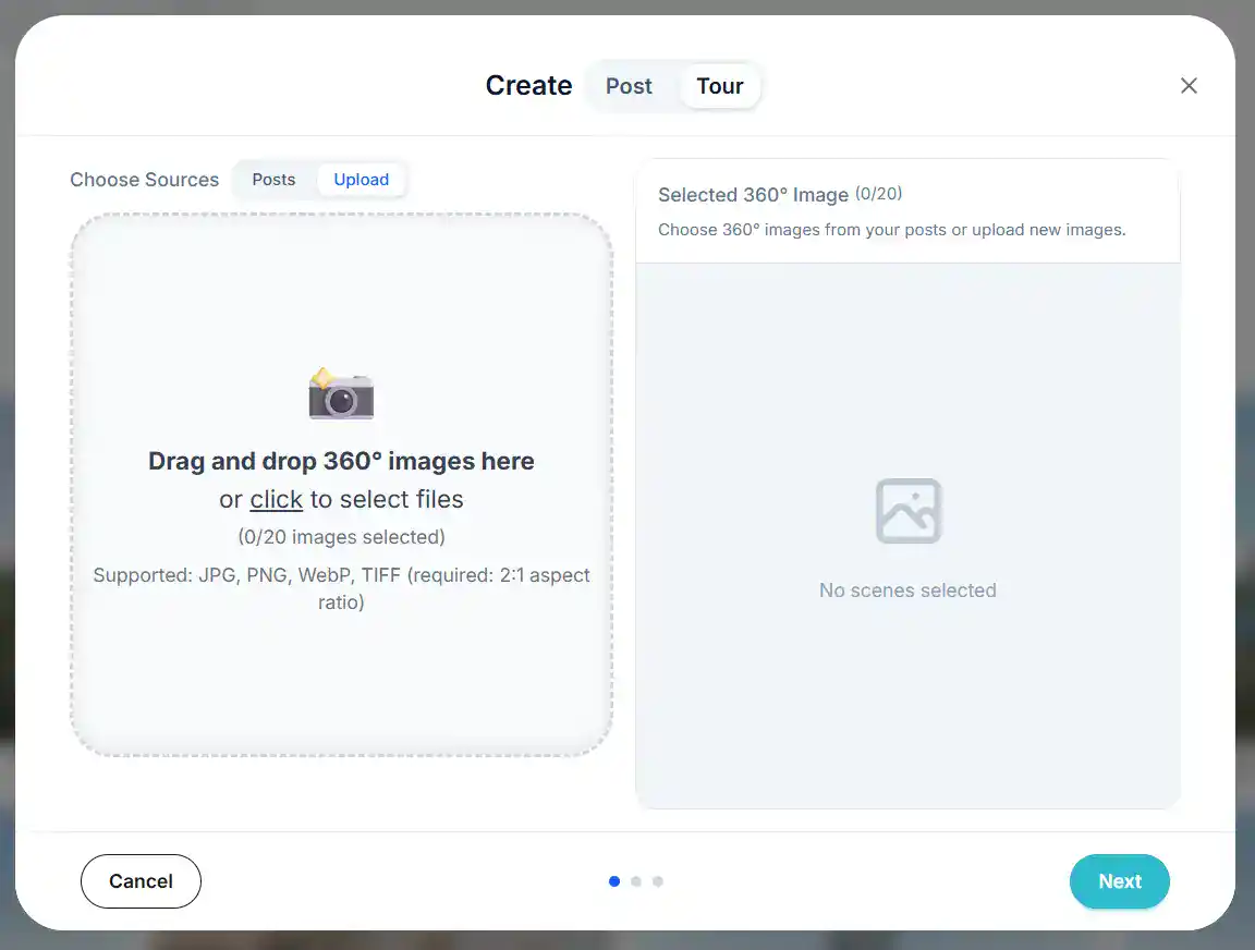 How to Embed Interactive 360 Panoramas on Your Website (WordPress/Wix) 2 Upload multiple 360 scenes interface, showing the selection screen for virtual tours.