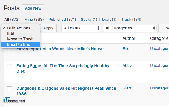 Add Email to Eric to the bulk actions of WordPress posts