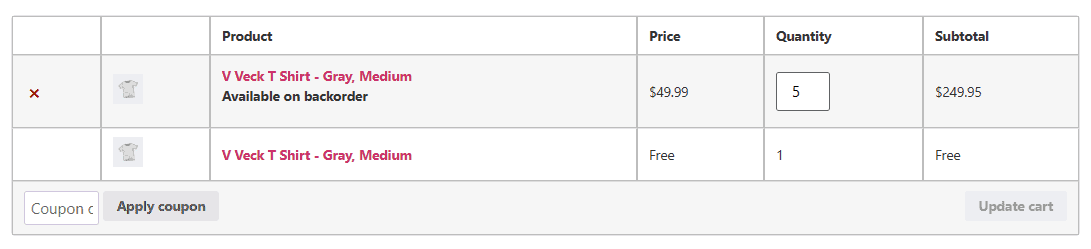 buy x get y result on cart