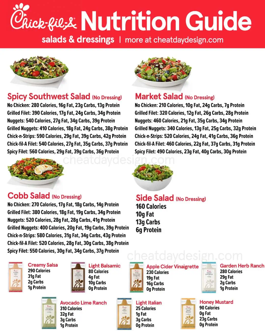 Chick-fil-A slad menu with nutrition facts