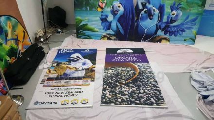 Exhibition poster with metal bars