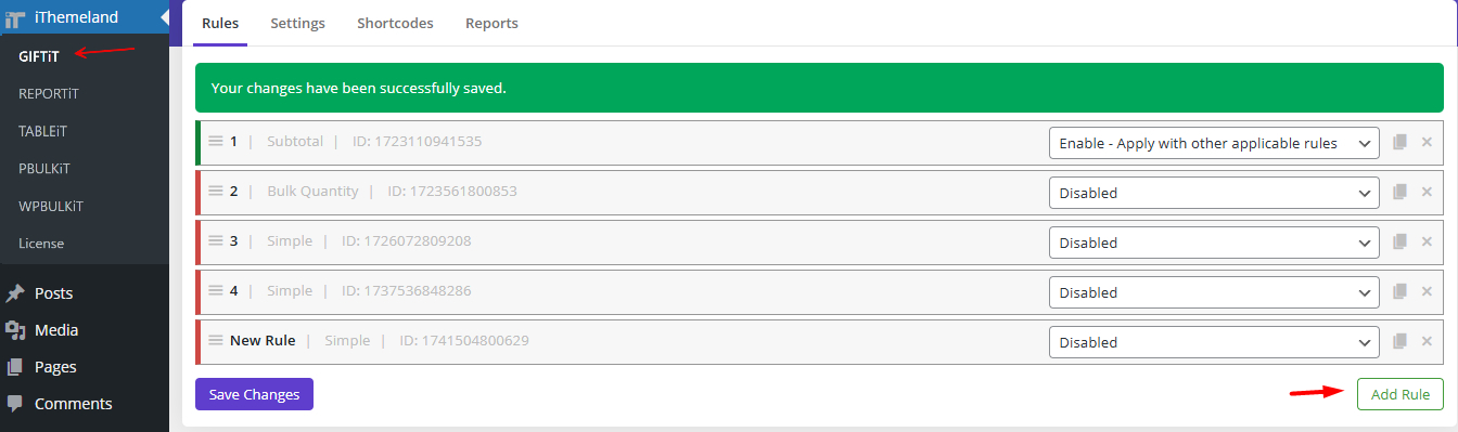 Open free gift plugin and create new rule