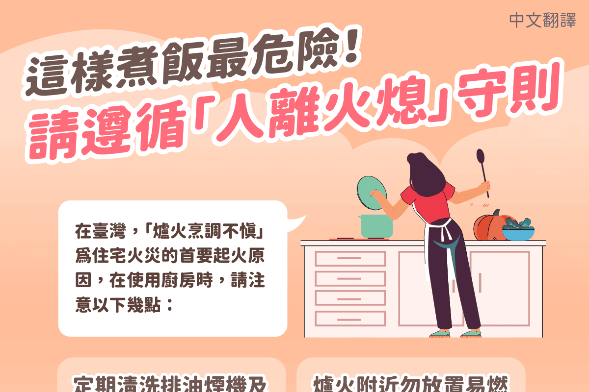 移工宣導|這樣煮飯最危險!請遵循「人離火熄」守則-多國語 移工宣導|這樣煮飯最危險!請遵循「人離火熄」守則-多國語示意圖