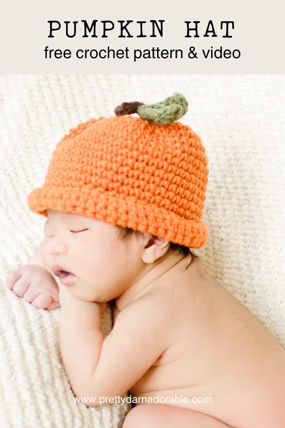 baby wearing crochet pumpkin . Free crochet pumpkin hat pattern and video