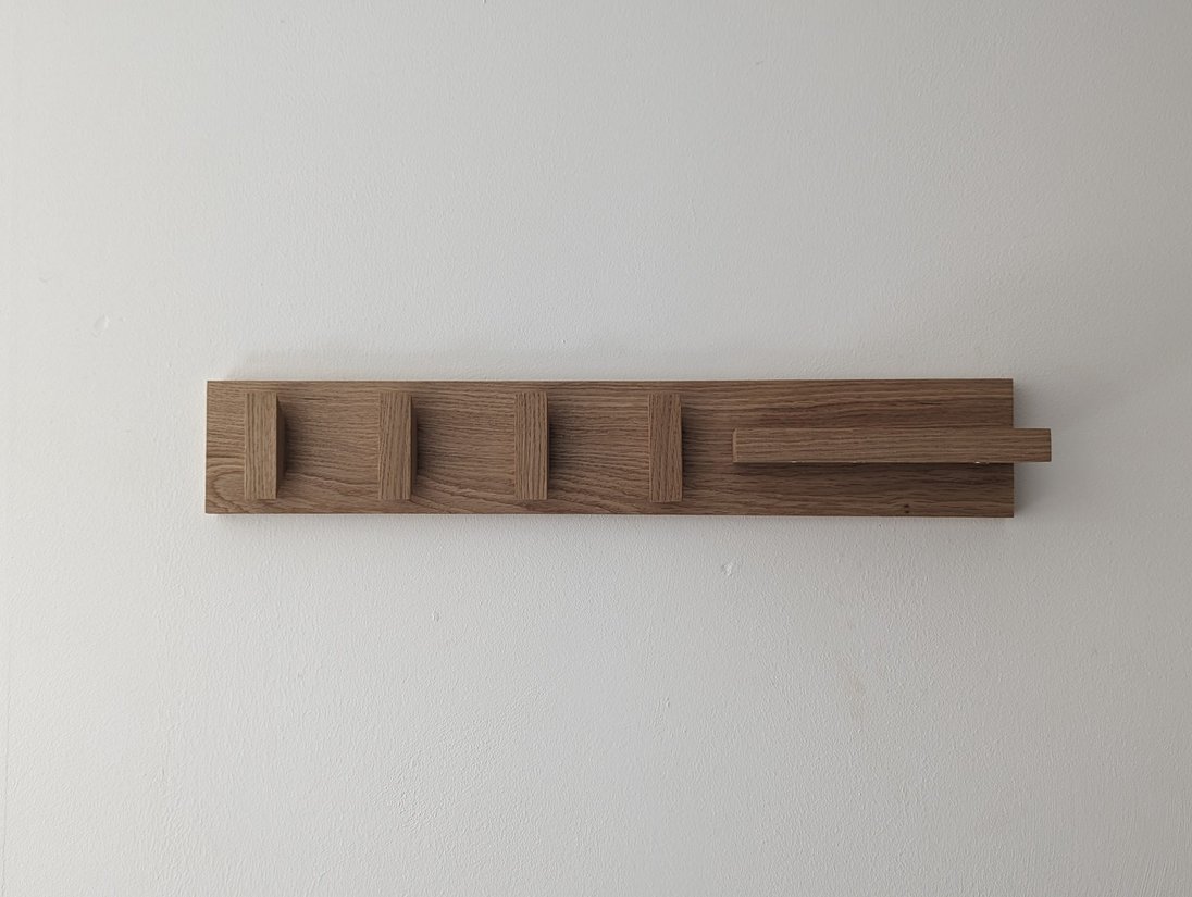 Solid Oak Coat Hooks With Shelf & Key Rack
