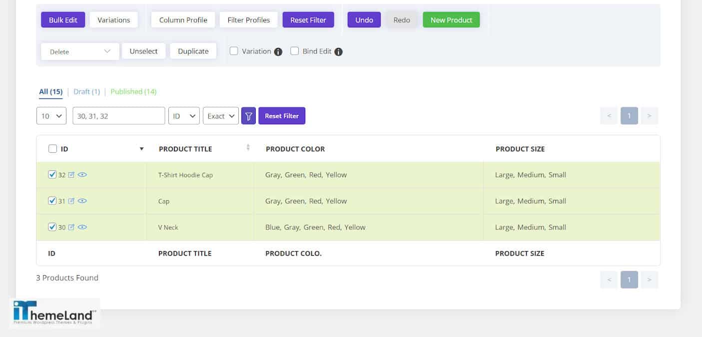clicking on “Do Bulk Variations”