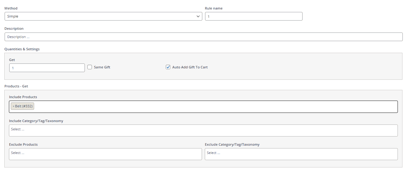 Product get section for choosing gift