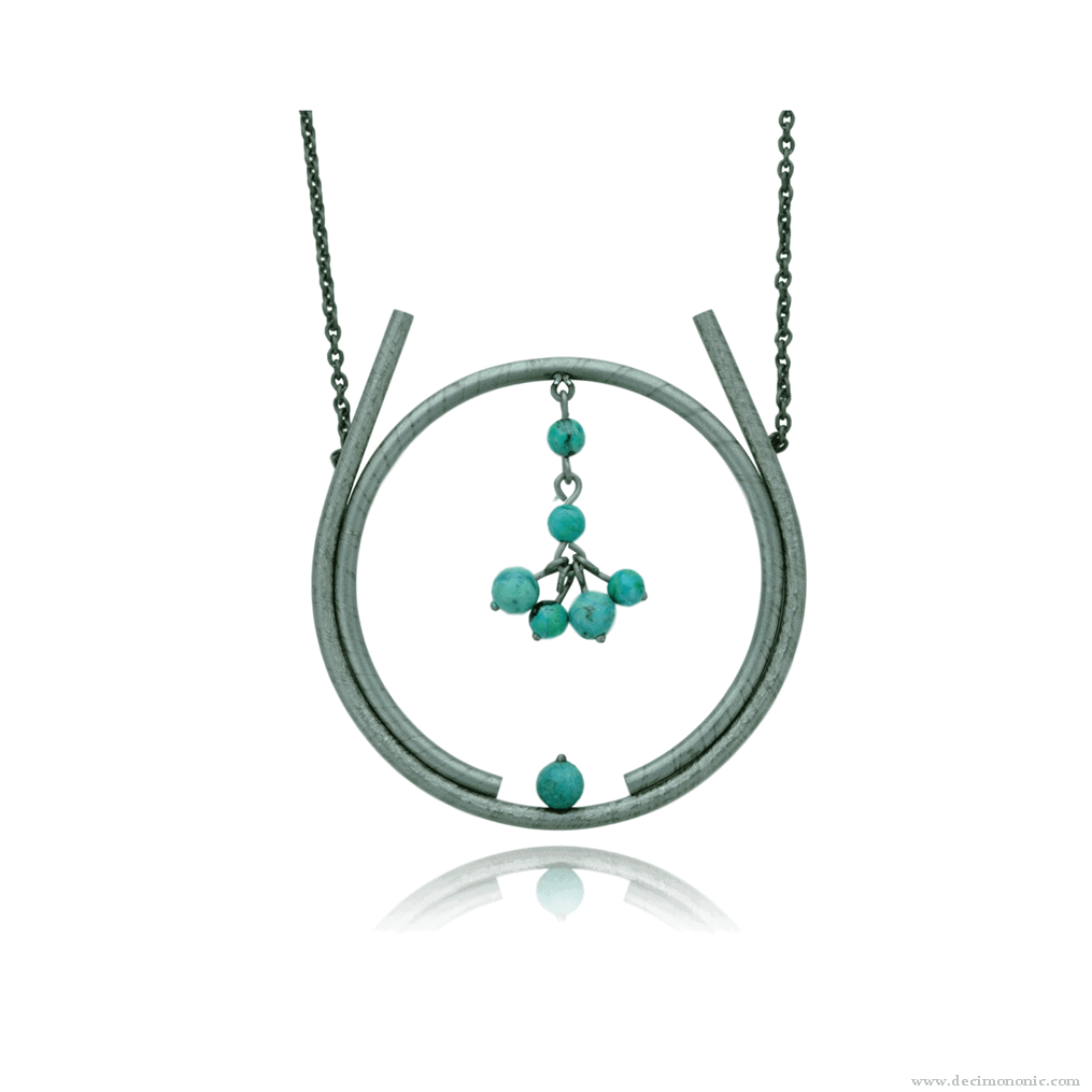 Double hoop titanium necklace with variscite beads - Variscia Collection by Decimononic