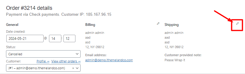 WooCommerce edit customer provided order form