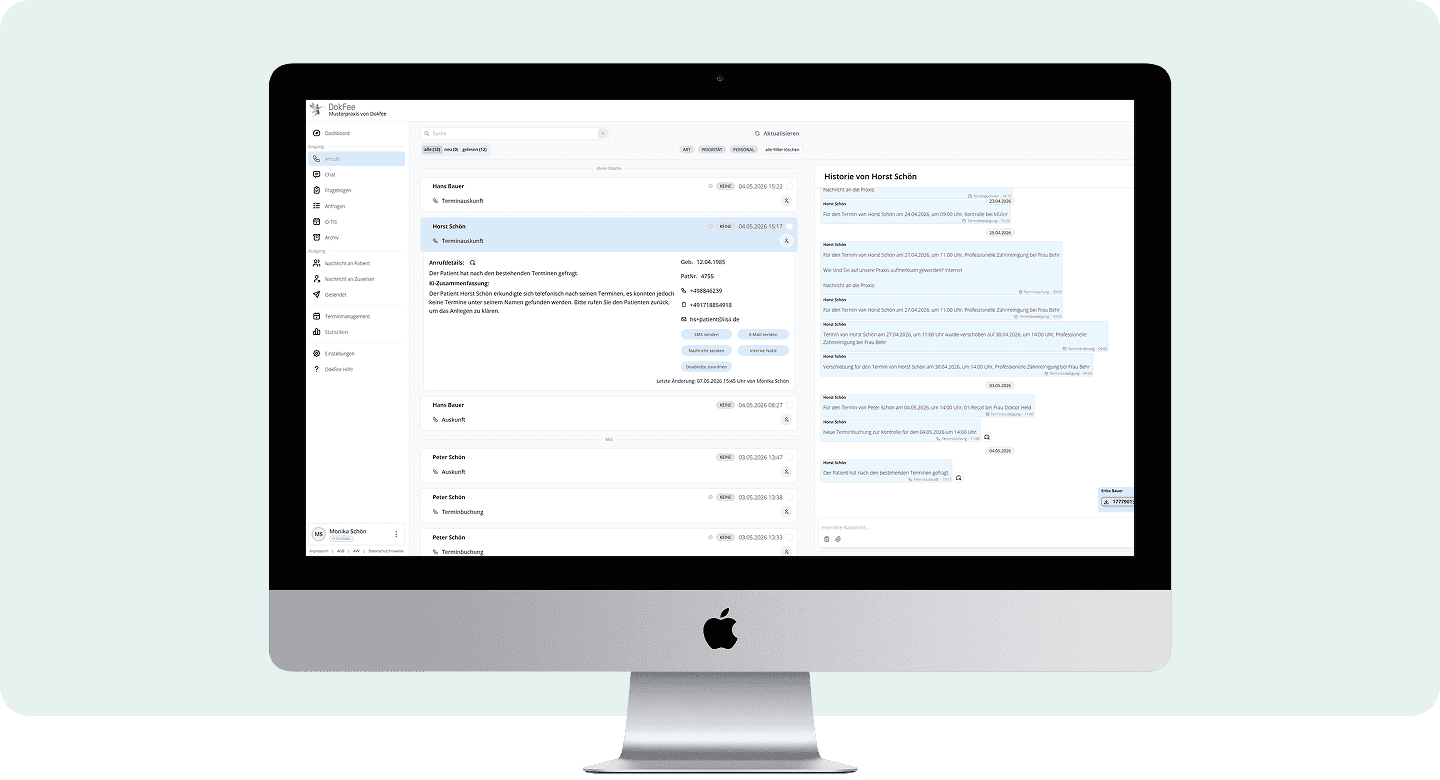 4.4 Der Patientenkontakt übersichtlich dargestellt auf einem Mac durch das DokFee System.
