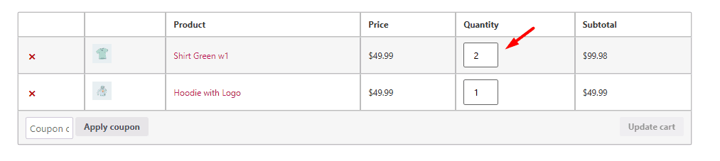 Orders in cart page result