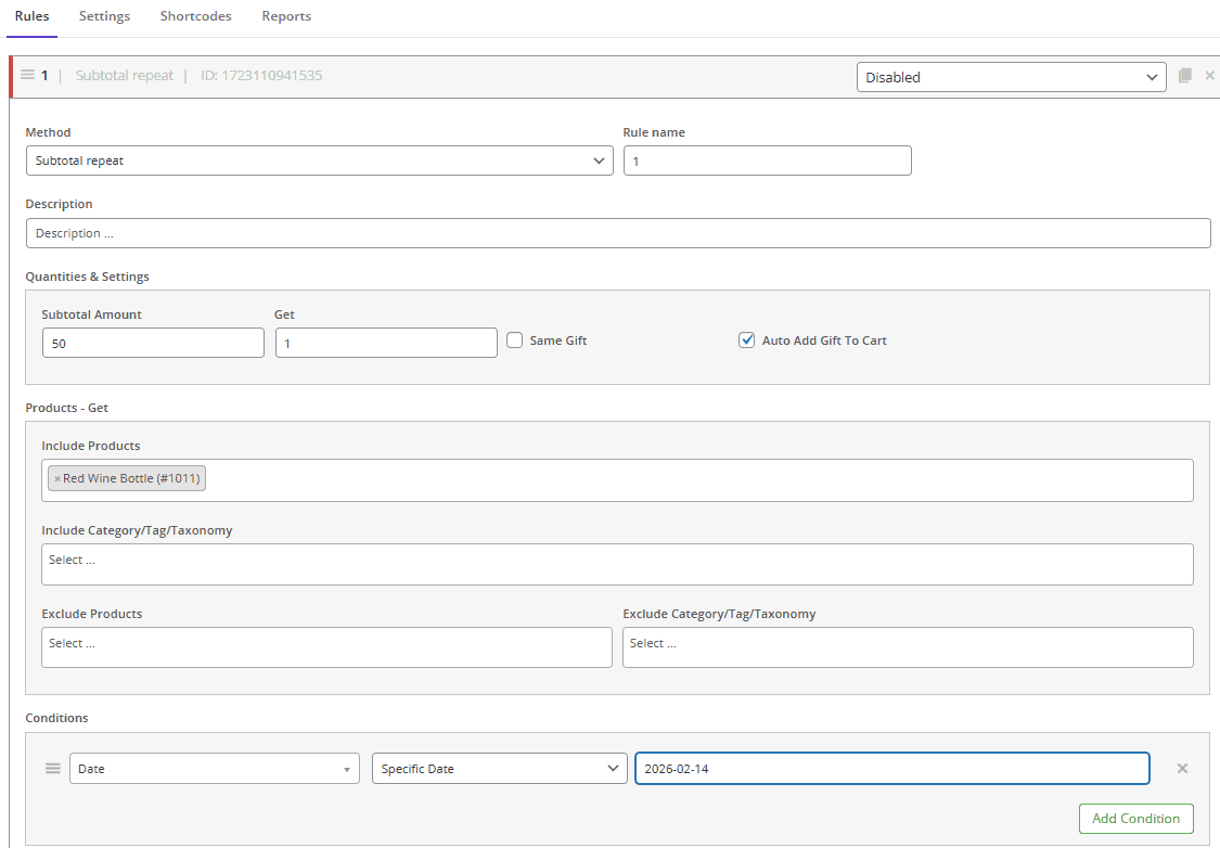 Creating subtotal method gifting method