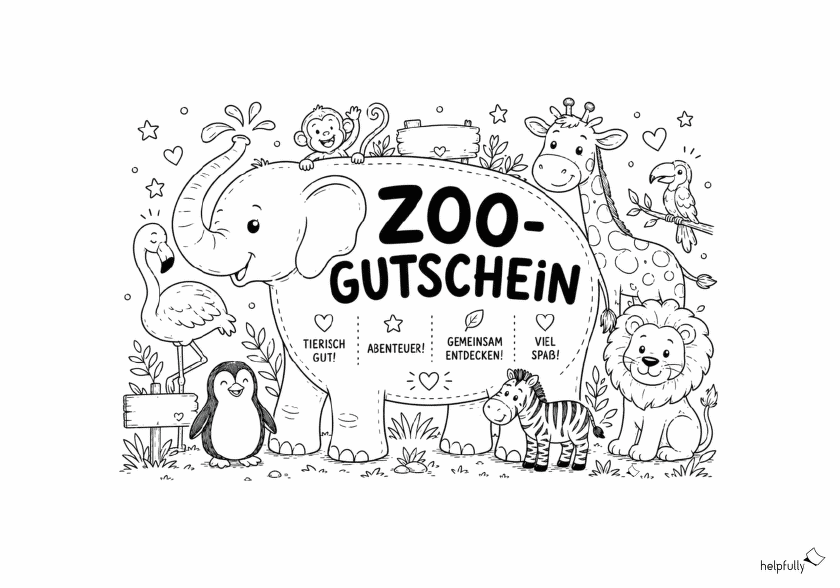 DIY-Vorlage zum Basteln eines tollen Zoo-Gutscheins mit vielen Tieren