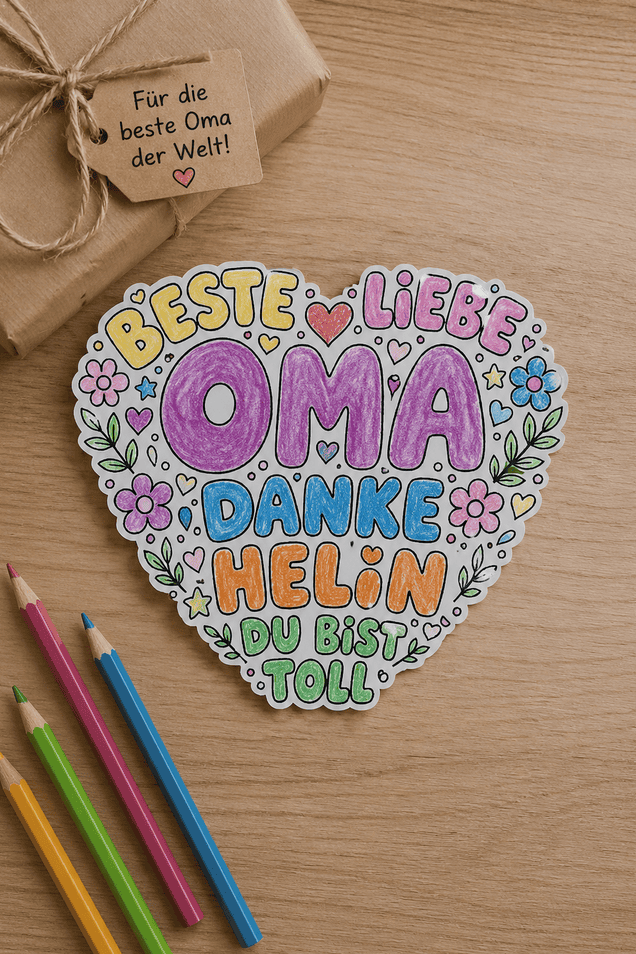 DIY-Herz für Oma basteln und ausmalen - mit der gratis Vorlage zum Ausdrucken