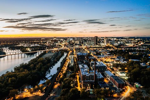 an aerial shot of downtown Richmond, VA