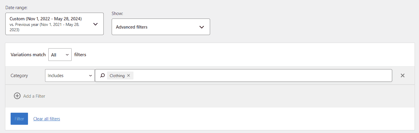 Set category to show product variation report in WooCommerce