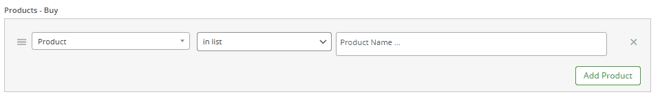 Define products to buy to trigger the rule