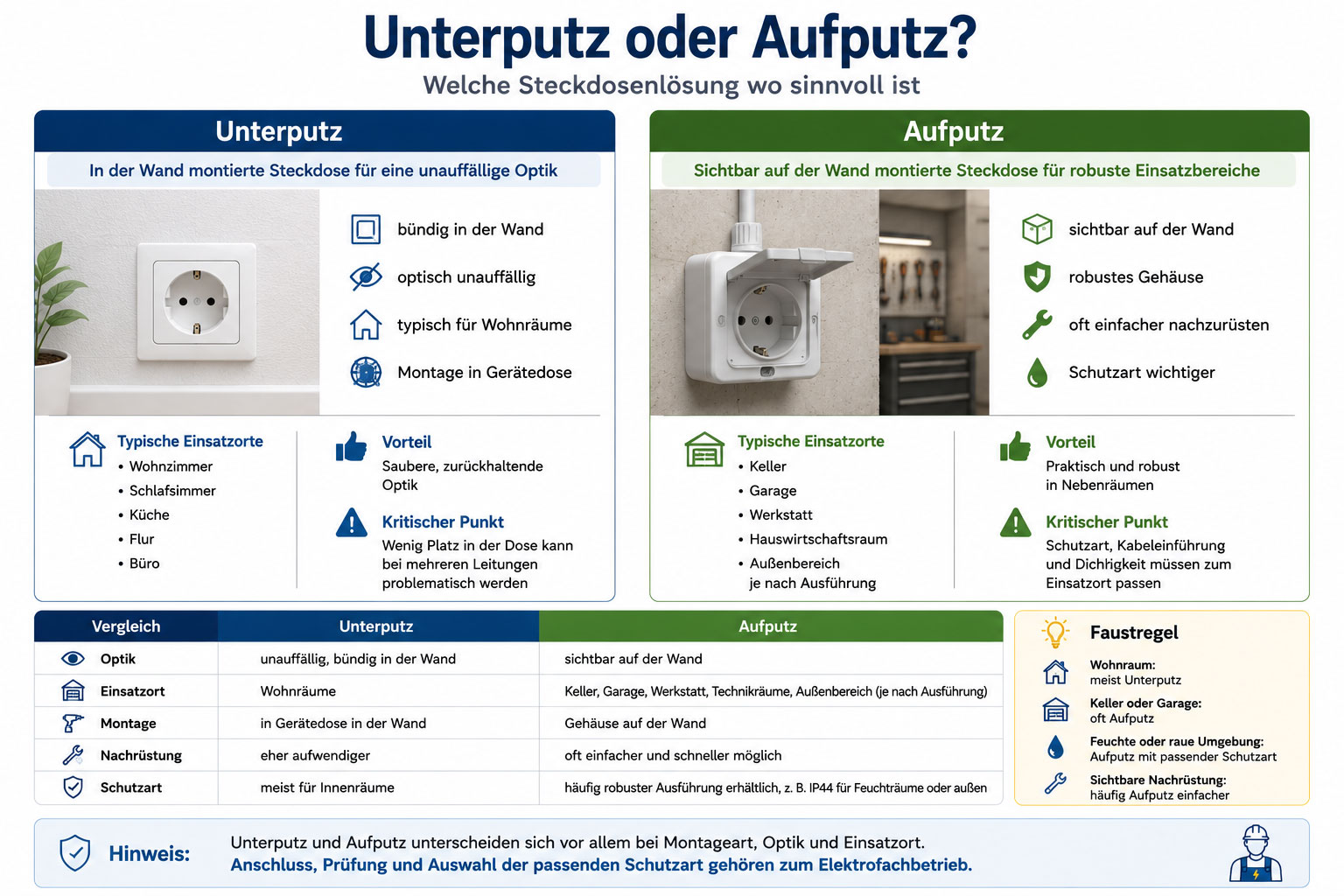 Steckdosenvergleich Unterputz oder Aufputz