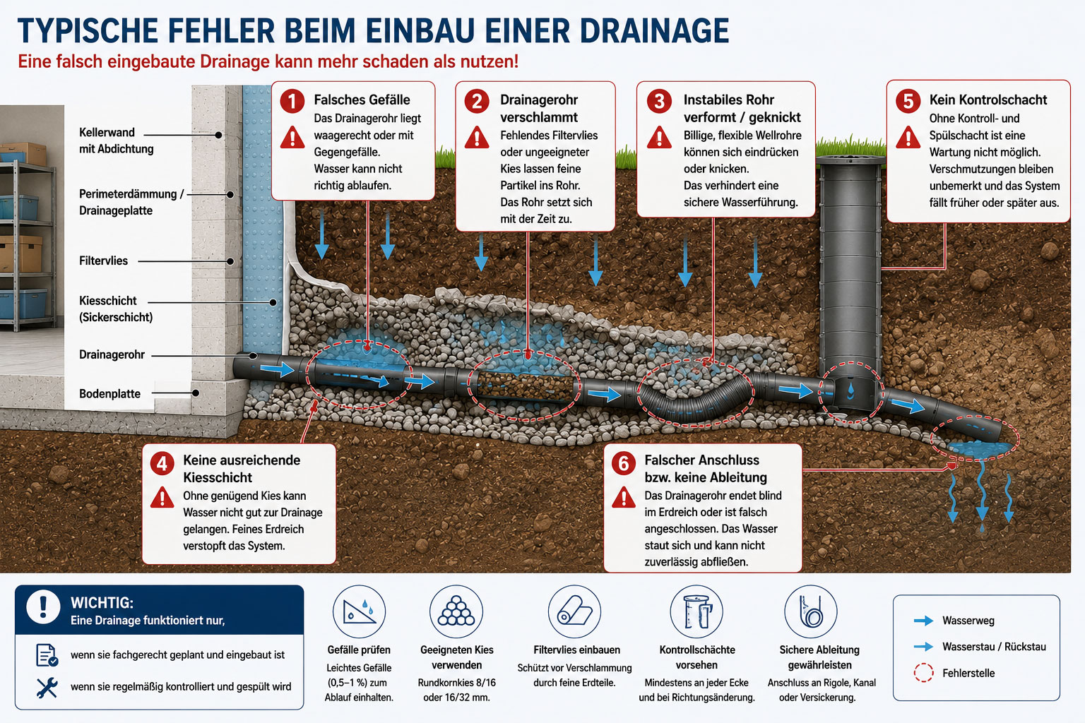 Fehler beim Einbau einer Drainage