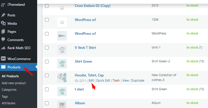 Click on edit product