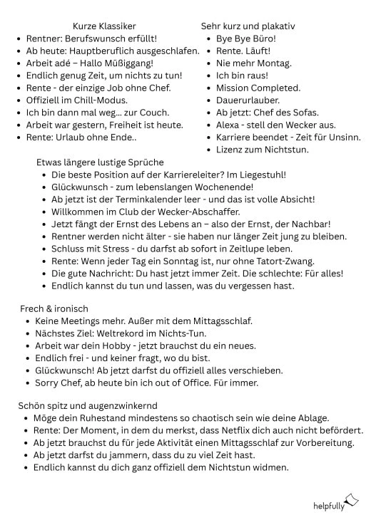 Lustige Sprüche zum Ruhestand für Rentner zum Ausdrucken