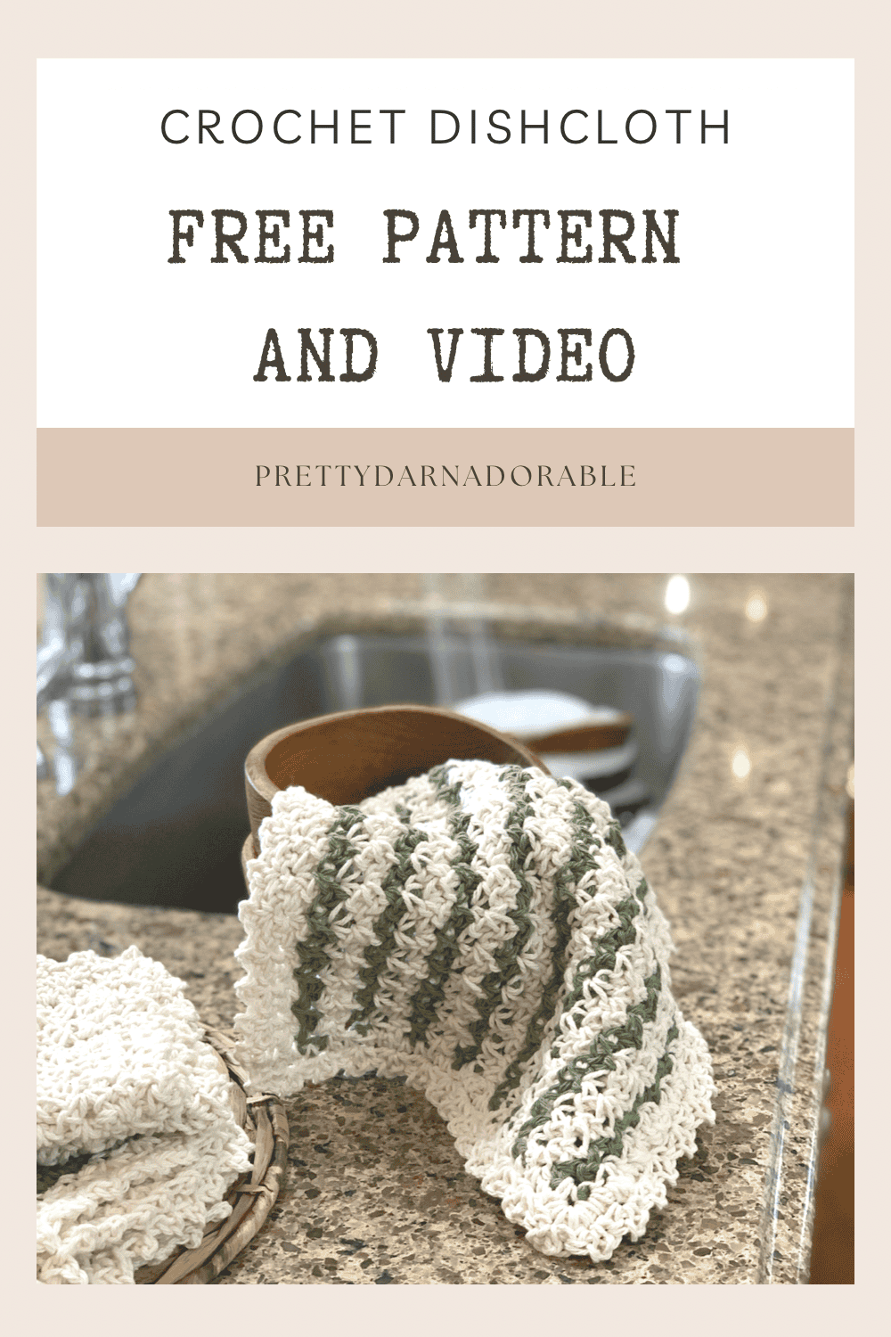 green and crochet dishcloth in stripes and solids