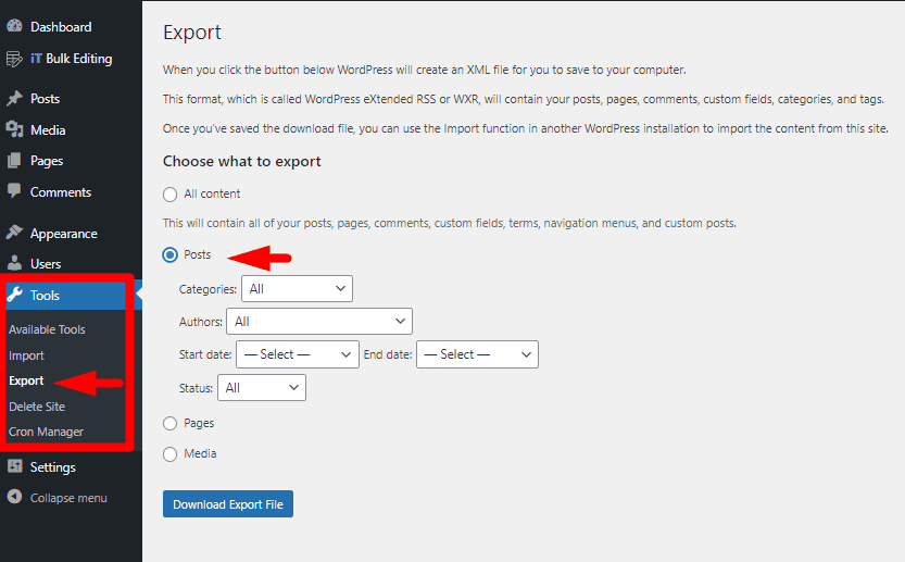 export posts to CSV in WordPress