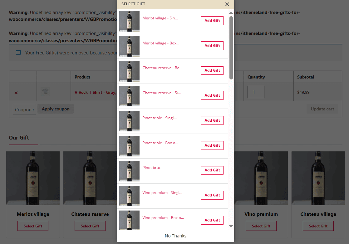 Show gift in popup listlayout
