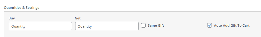 Quantities and settings section