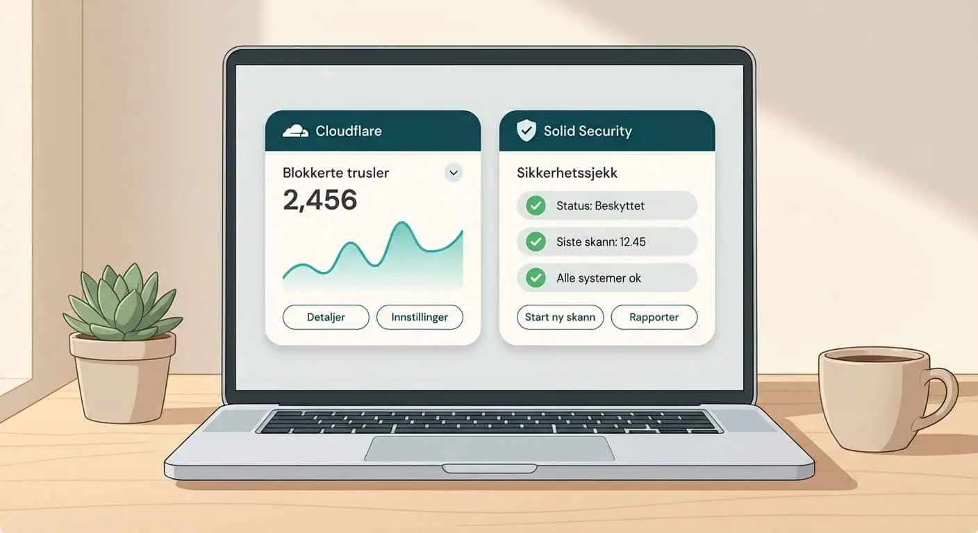 WordPress sikkerhet: 7 enkle tiltak som stopper hackere 4 Cloudflare og Solid Security WordPress sikkerhet dashboard