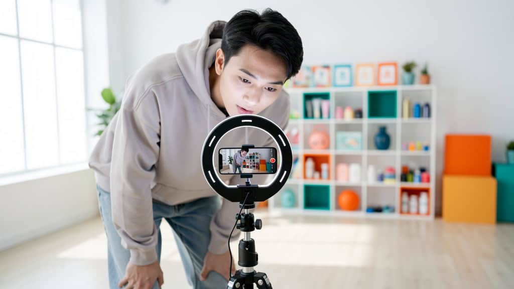 Content creator filming short-form video for TikTok