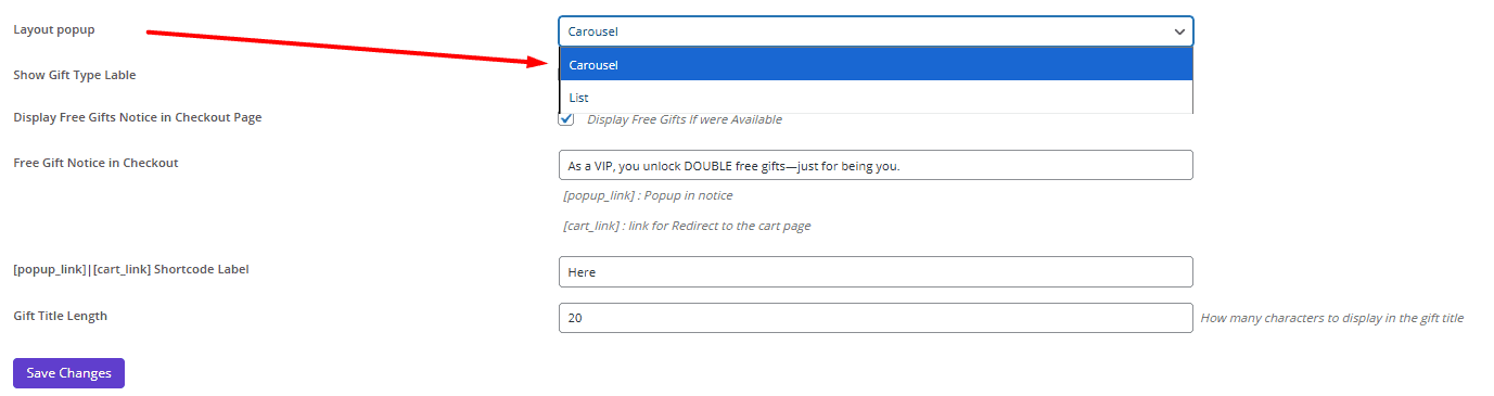 Show gift in popup layout