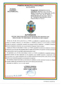 Autorizație de funcționare DDD emisă de Primăria Municipiului București