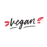 Vegan text logo with red lip accents.