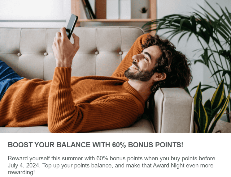 Radisson Rewards points purchase offer "Up to 60% bonus points" (until July 4, 2024) 2 in summer with 60% bonuses when buying points