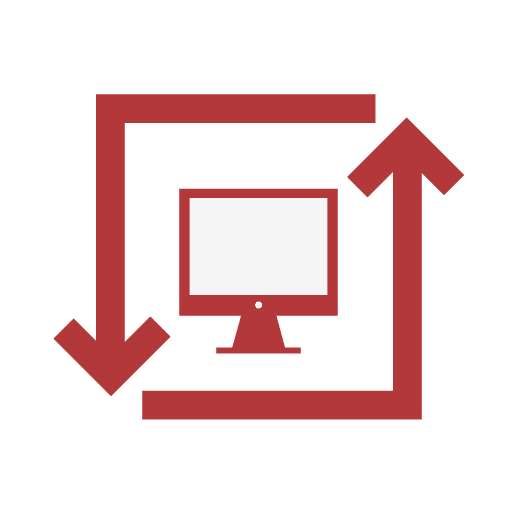 Red icon with arrow over monitor for Acuity Pro software upgrade.