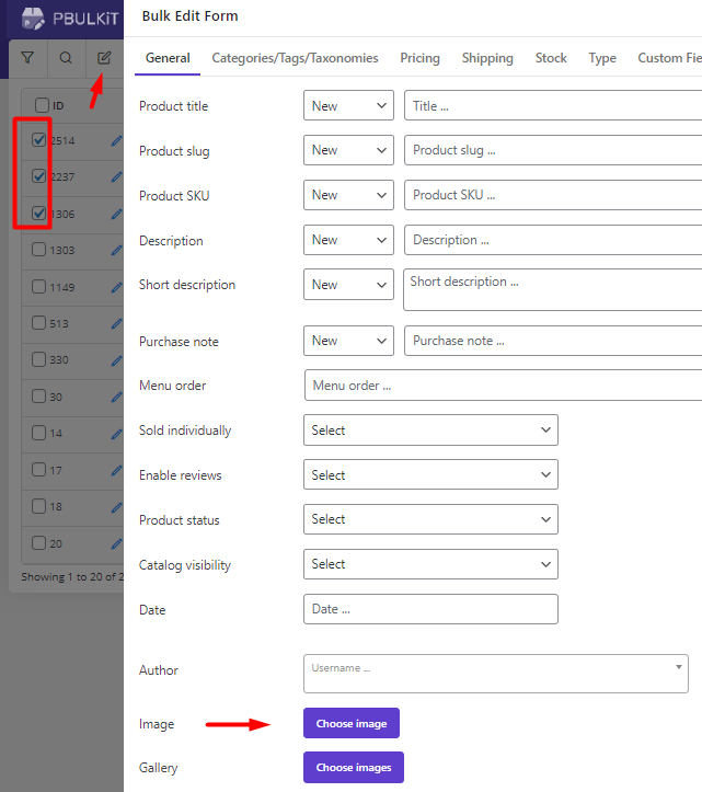 Select desired products click bulk edit