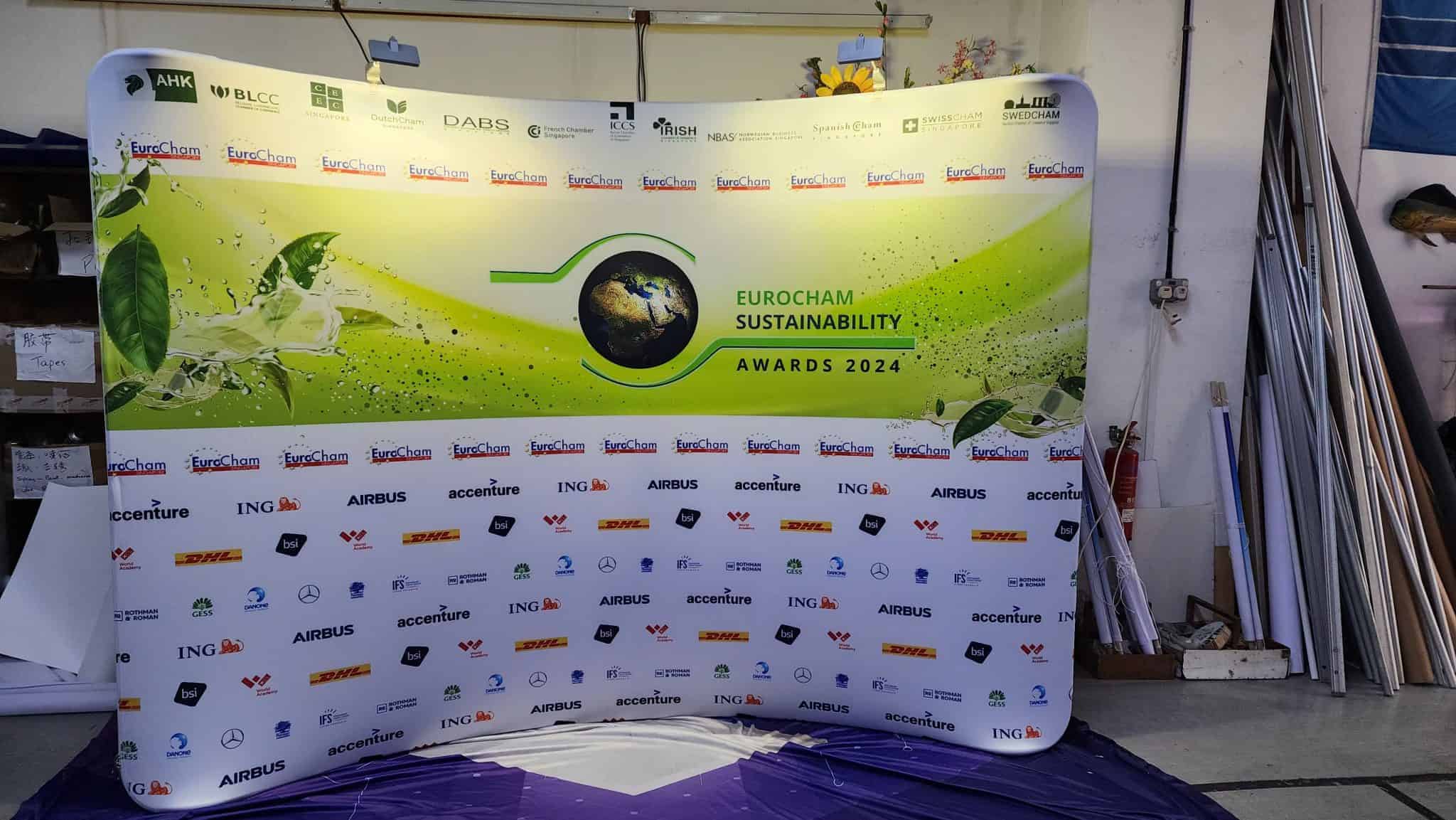 Curve 10ft Tension Fabric Display with LED lights for EuroCham Curve 10ft Tension Fabric Display with LED lights for EuroCham