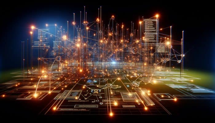 A digital network illustrating technical SEO issues like misconfigured robots.txt and SSL lapses.