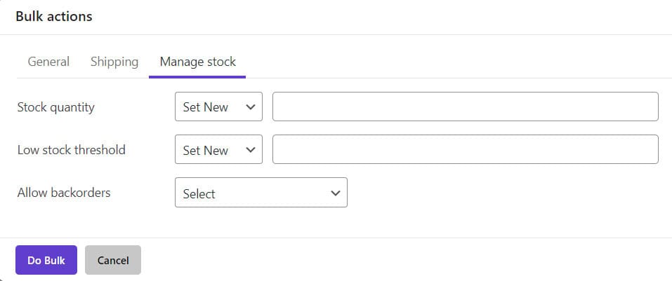 select variation product manage stock tab