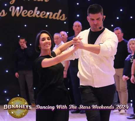 Aljaz Skorjanec Strictly Professional Dancer and Janette Manrara It Takes Two Host - photo of them dance teaching