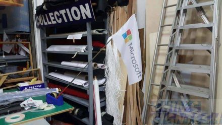 Microsoft flag on telescopic pole