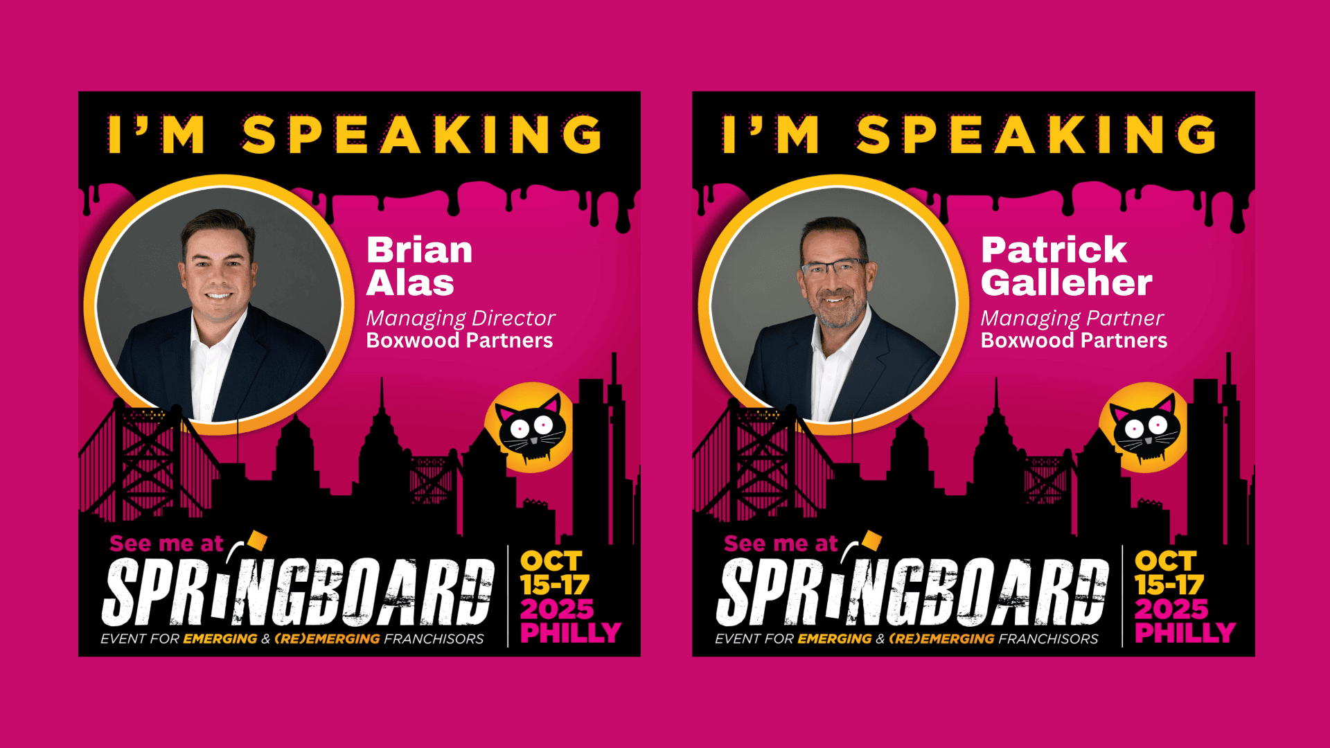 Boxwood Partners Executives to Speak at 2025 Springboard Conference in Philadelphia Headliner images of two speakers at Springboard - Features Headshots and Springboard logos in event colors