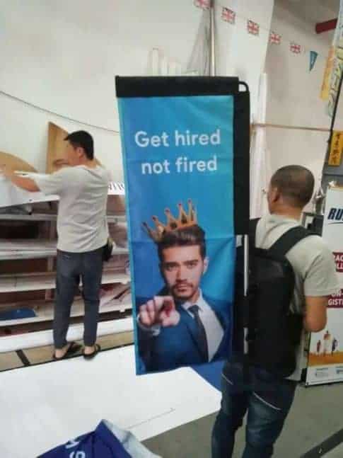 Rectangle backpack banner- get hired not fired