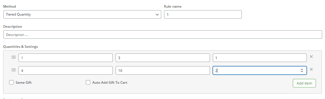 Free gift tiered gifting rule example