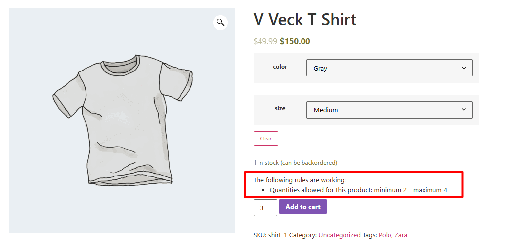 Display applied rules on single product page