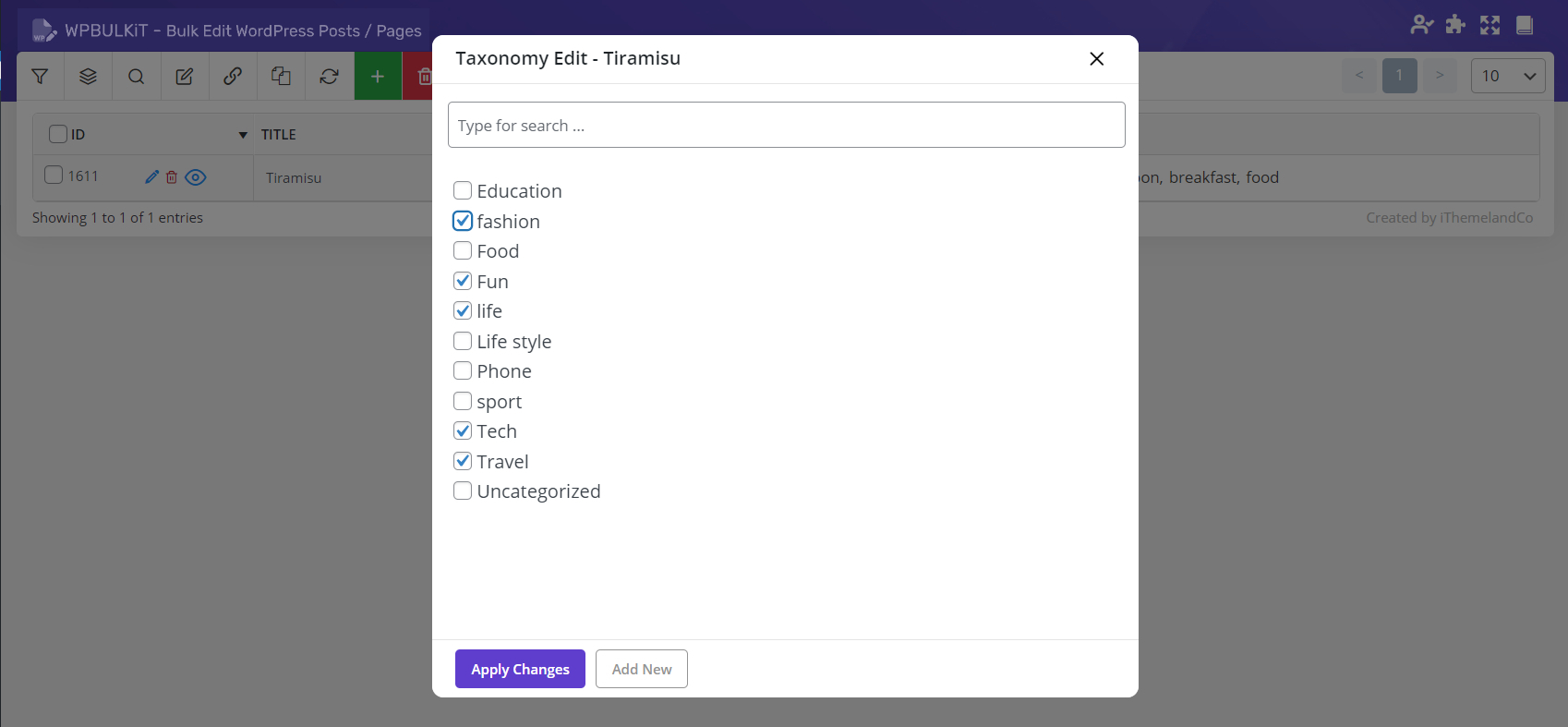 Mark new categories / tags in WordPress bulk post editing plugin