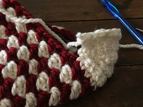 Instructional photo for crochet christmas stocking pattern