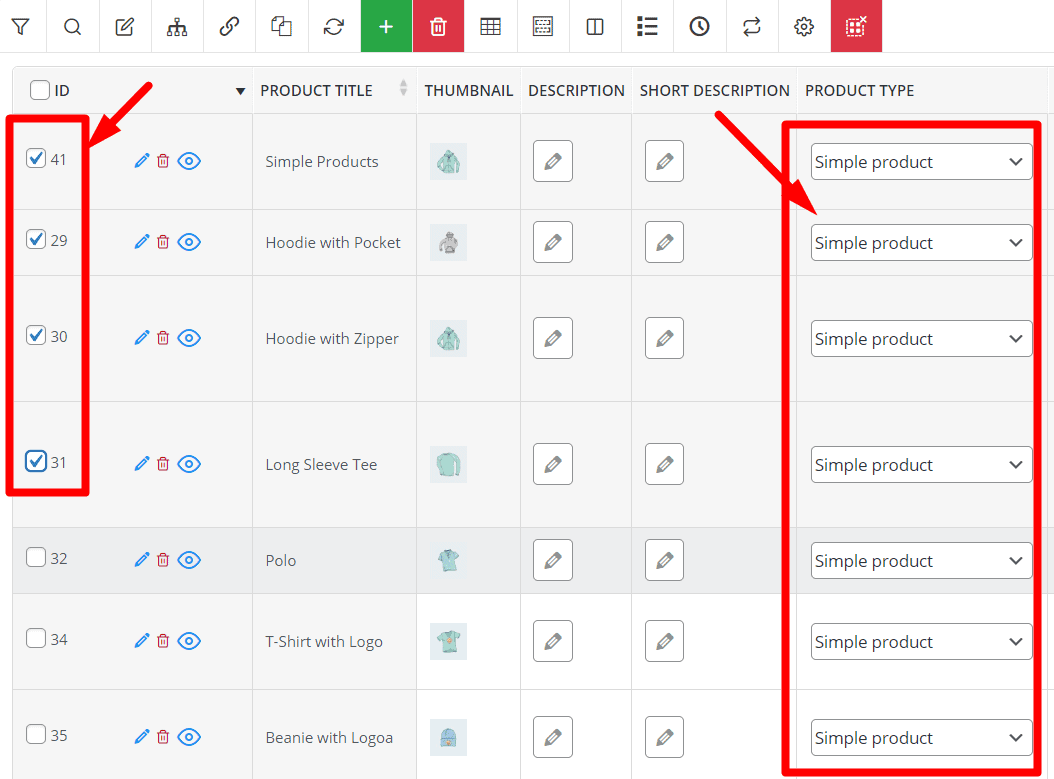 select filtered product for bulk edit product stock